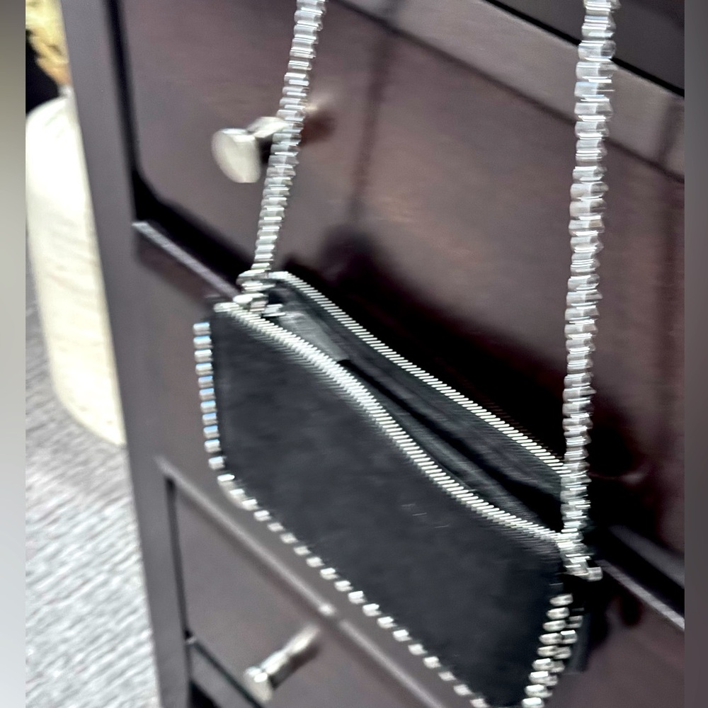 Black and silver chain studded handbag